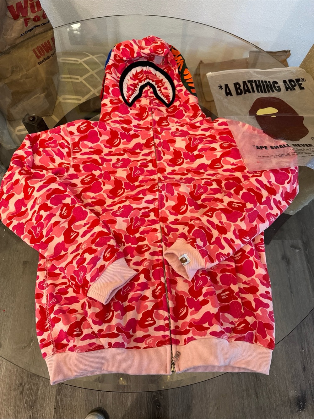 A Bathing Ape Pink Shark Camo Zip Hoodie